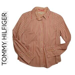 Tommy Hilfiger Women's Long Sleeve Blouse Size XL Melon, tan & white
